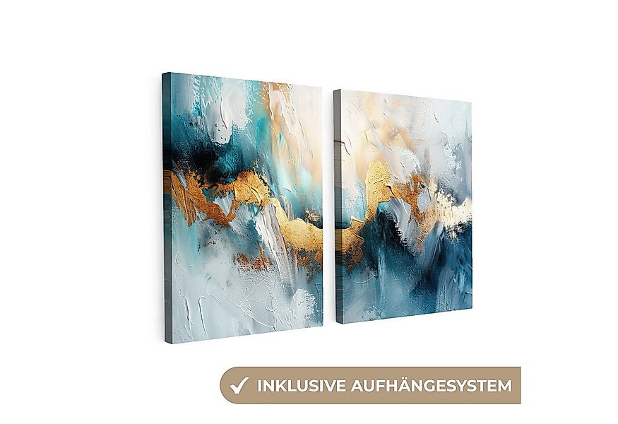 MuchoWow Leinwandbild Blau - Abstrakt - Weiß - Gold - Farbe, Fotodruck (2 S günstig online kaufen