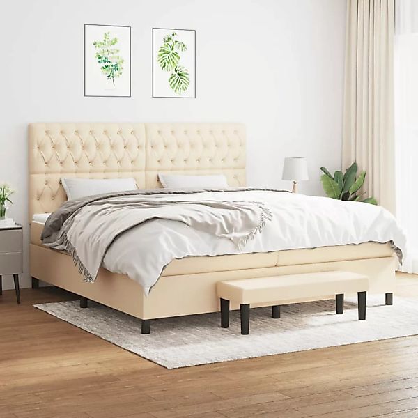 vidaXL Boxspringbett Boxspringbett mit Matratze Creme 200x200 cm Stoff Bett günstig online kaufen