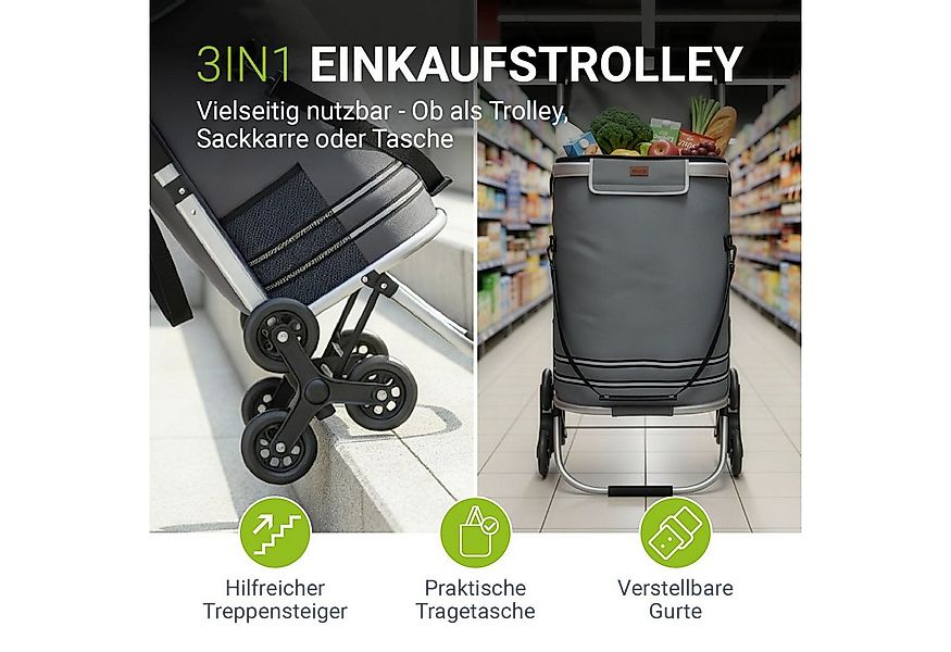Juskys Einkaufstrolley 3in1, 56 l, mit Treppensteiger (6 Rollen), klappbar günstig online kaufen