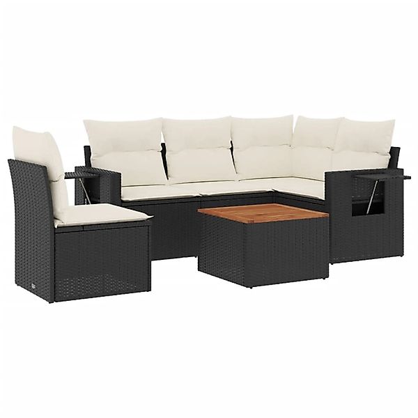 vidaXL 6-Tlg Garten-Sofagarnitur mit Kissen Schwarz Poly Rattan 3256896 günstig online kaufen