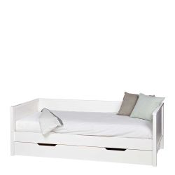 Weißes Kastenbett im Skandi Design Kiefer Massivholz günstig online kaufen