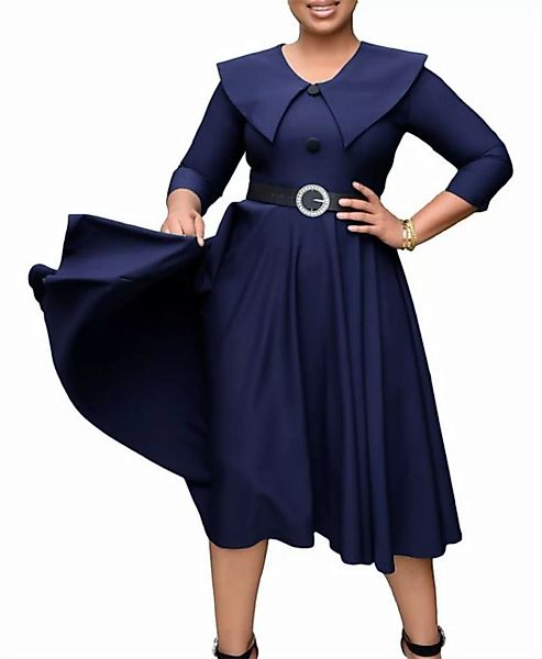 ZWY Dirndl Unifarbenes Damen V-Ausschnitt Kleid mit Gürtel Schärpe Kutte El günstig online kaufen