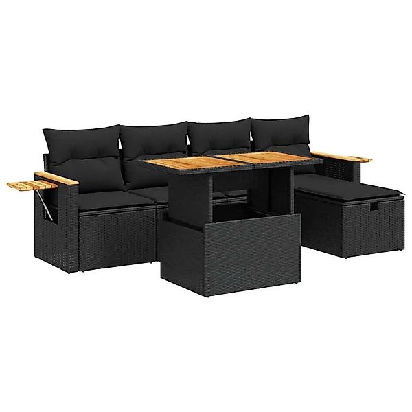 vidaXL 6-Tlg Garten-Sofagarnitur mit Kissen Schwarz Poly Rattan 3328126 günstig online kaufen