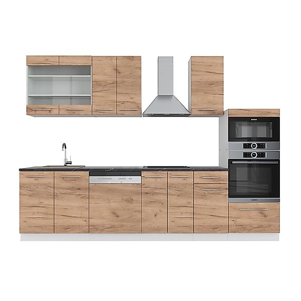 Vicco Fame-Line Küchenzeile Goldkraft Eiche/Weiß 300 cm mit Hochschrankohne günstig online kaufen