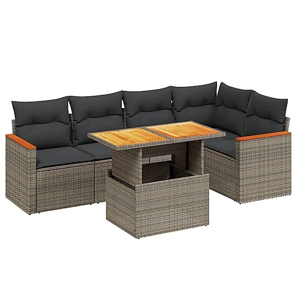 vidaXL 6-Tlg Garten-Sofagarnitur mit Kissen Grau Poly Rattan 3273069 günstig online kaufen