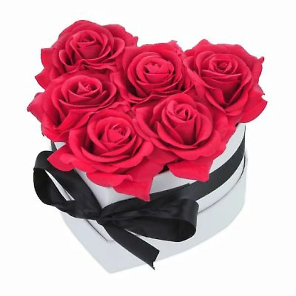 relaxdays Weiße Rosenbox mit 6 Rosen rot/weiß günstig online kaufen
