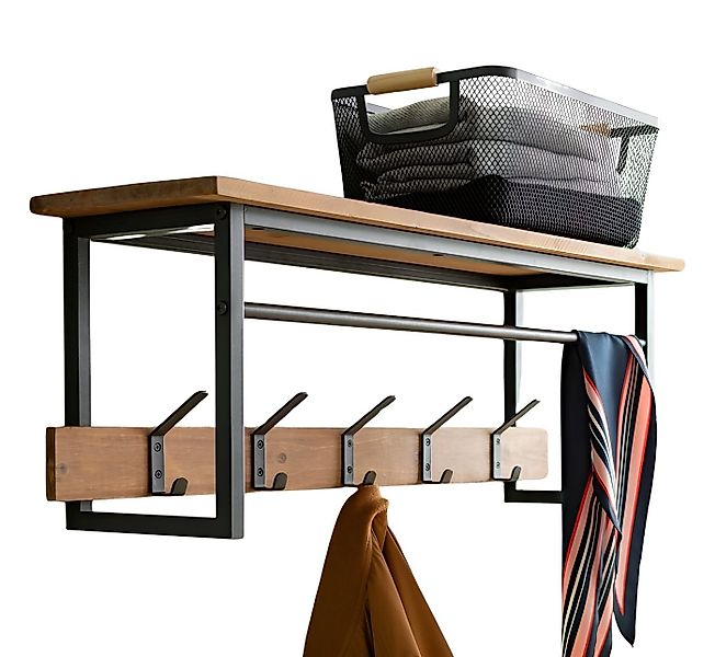 Dekoleidenschaft Wandgarderobe "Industrial" aus Holz & Metall, schwarz, Gar günstig online kaufen