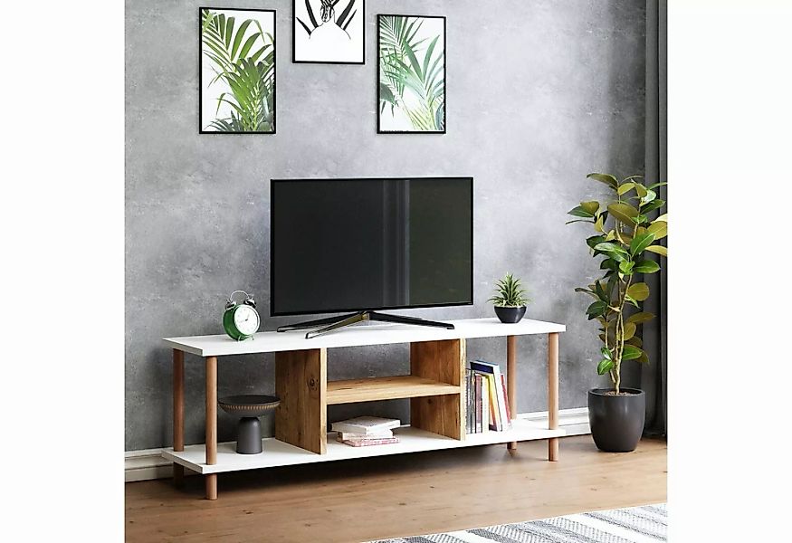 en.casa TV-Schrank Ærøskøbing TV Board 43x120x29cm Weiß / Holzoptik günstig online kaufen