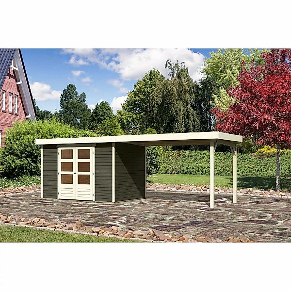 Karibu Holz-Gartenhaus Boras Terragrau Flachdach Lackiert 298 cm x 213 cm günstig online kaufen