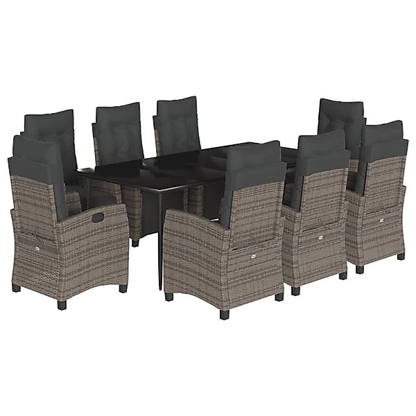 vidaXL 9-Tlg Garten-Essgruppe mit Kissen Grau Poly Rattan 3212994 günstig online kaufen