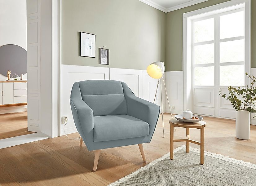 OTTO home Sessel "Bille" mit Naht im Rückenkissen und Eiche-Beinen, Design günstig online kaufen