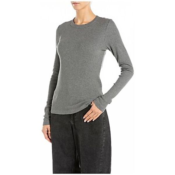 Replay  Langarmshirt Dunkelgraues Melange-Langarm-T-Shirt günstig online kaufen