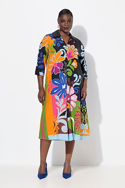 Ulla Popken Midikleid Lyocell-Midikleid A-Linie Hemdkragen günstig online kaufen
