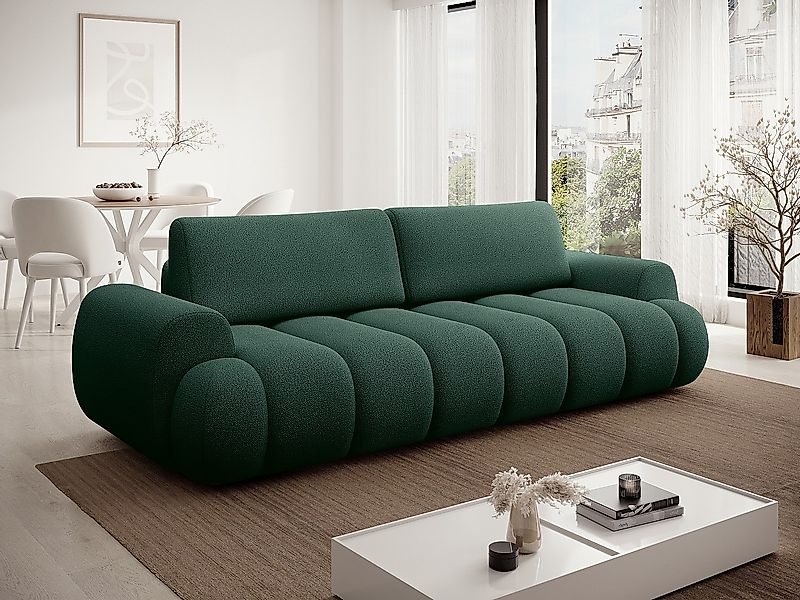 Sofa 4-Sitzer mit Schlaffunktion - Stoff - Tannengrün - FRIDORA günstig online kaufen