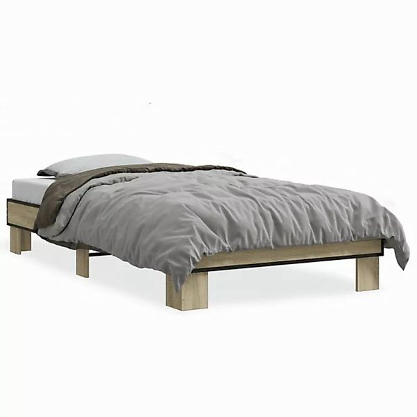 vidaXL Bett Bettgestell Räuchereiche 75x190 cm Holzwerkstoff und Metall günstig online kaufen