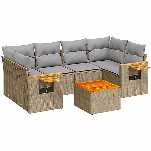 vidaXL 7-Tlg Garten-Sofagarnitur mit Kissen Beige Poly Rattan 3259042 günstig online kaufen