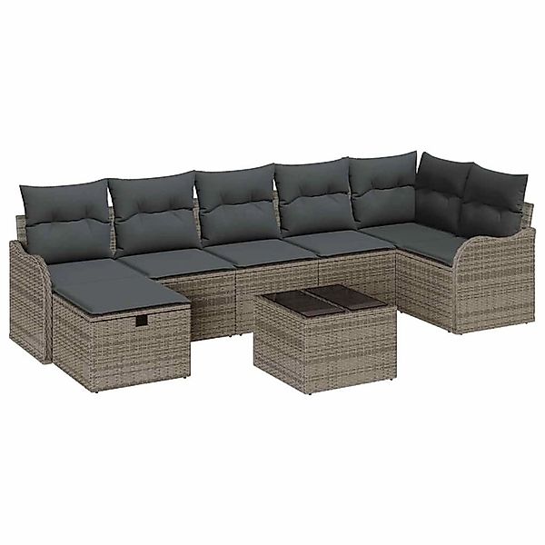 vidaXL Garten-Sofa-Set mit Kissen mit Speicher 8-Tlg Grau Poly Rattan 33603 günstig online kaufen