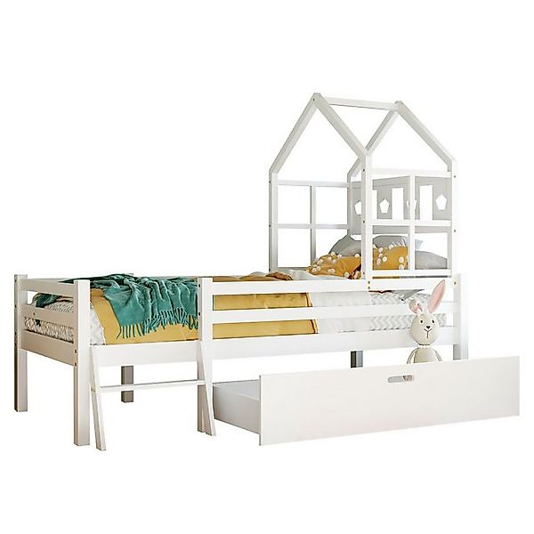 Gotagee Kinderbett Leiter Einzelbett Hochbett 90x200cm flaches Bett Hausbet günstig online kaufen