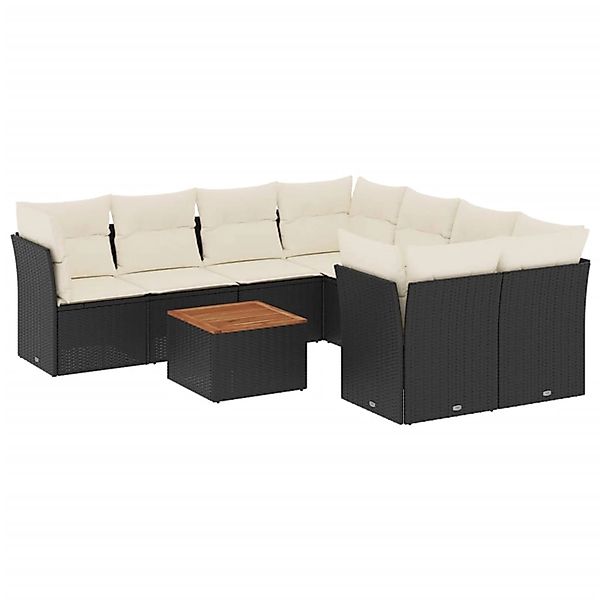 vidaXL 9-Tlg Garten-Sofagarnitur mit Kissen Schwarz Poly Rattan 3255860 günstig online kaufen