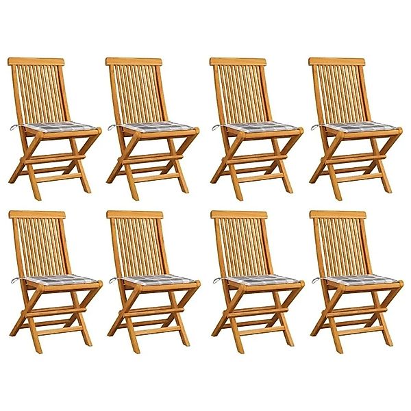 vidaXL Gartenstühle Graue Karomuster-Kissen 8 Stk Massivholz Teak 3072931 günstig online kaufen