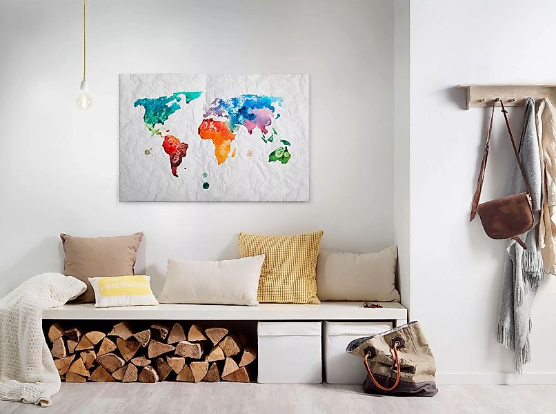 Bricoflor Bunte Landkarte Als Bild In Papier Optik Canvas Leinwand Mit Welt günstig online kaufen