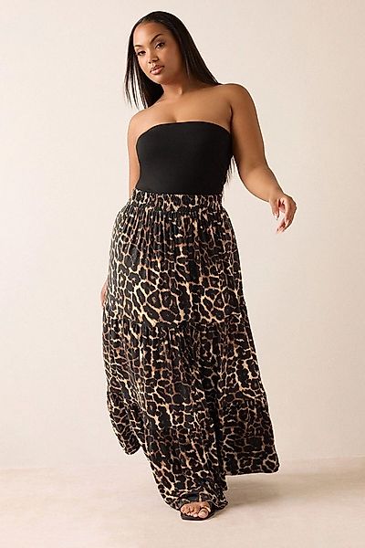 Stil Diva Midirock Rock aus Crêpe-Stoff in Übergröße mit Leopardenmuster un günstig online kaufen