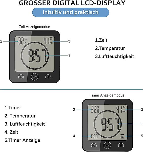 BlingBin Badezimmeruhr Digital Wecker Bad Uhr, günstig online kaufen