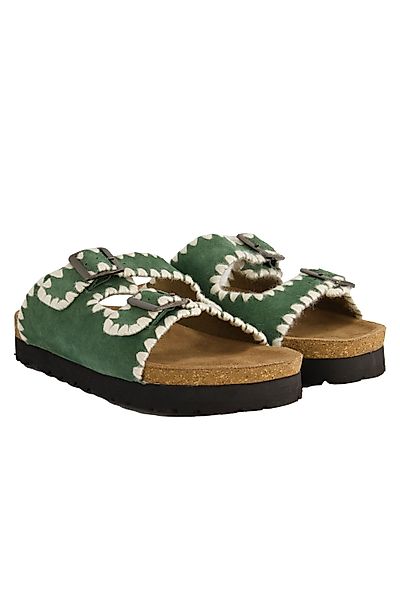 Studio Untold Leder-Pantolette Kantenstickerei Kork-Tieffußbett Sandalette günstig online kaufen