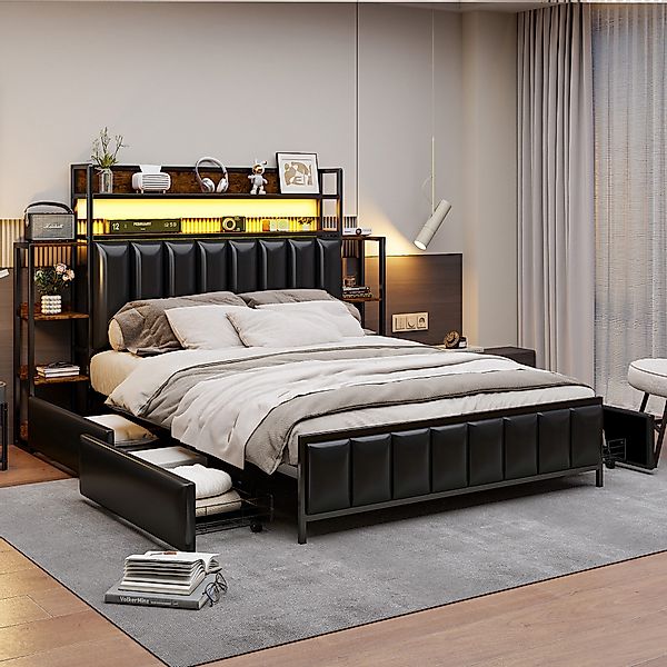 Flieks Metallbett, LED Polsterbett Doppelbett 140x200cm günstig online kaufen
