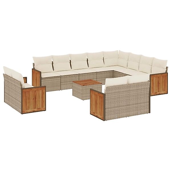 vidaXL 13-Tlg Garten-Sofagarnitur mit Kissen Beige Poly Rattan 3260602 günstig online kaufen