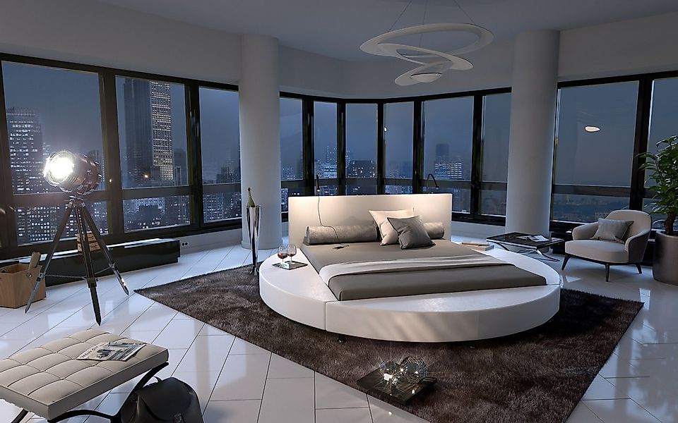 SAM® Rundbett Nostal, Luxusbett, Lederlook weiß, hohes bequemes Kopfteil, m günstig online kaufen