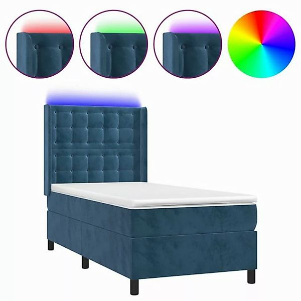 vidaXL Boxspringbett Boxspringbett mit Matratze LED Dunkelblau 100x200 cm S günstig online kaufen