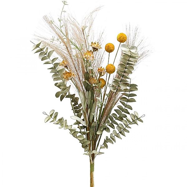 Kunstblumenstrauß Kunstblumen Craspedia Dekobund Eukalyptus Federgras günstig online kaufen