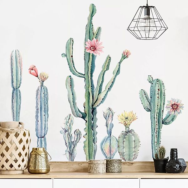 Wandtattoo 14-teilig Aquarell Kaktus Blüte Set XXL günstig online kaufen