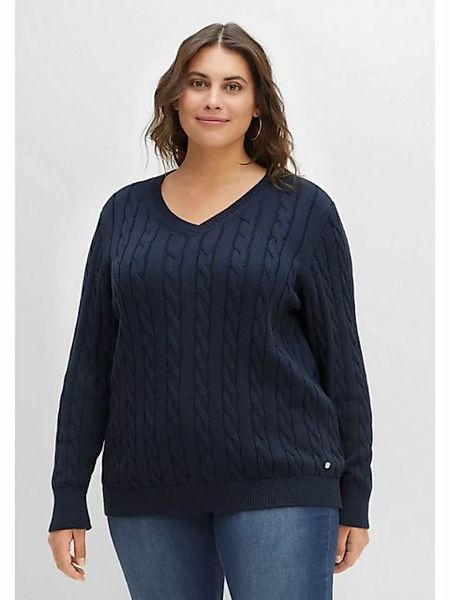 Sheego V-Ausschnitt-Pullover Große Größen aus Baumwolle, mit Zopfmuster günstig online kaufen