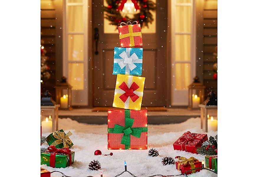COSTWAY Weihnachtsfigur, LED Geschenkbox, Weihnachtsdeko, gestapelt günstig online kaufen