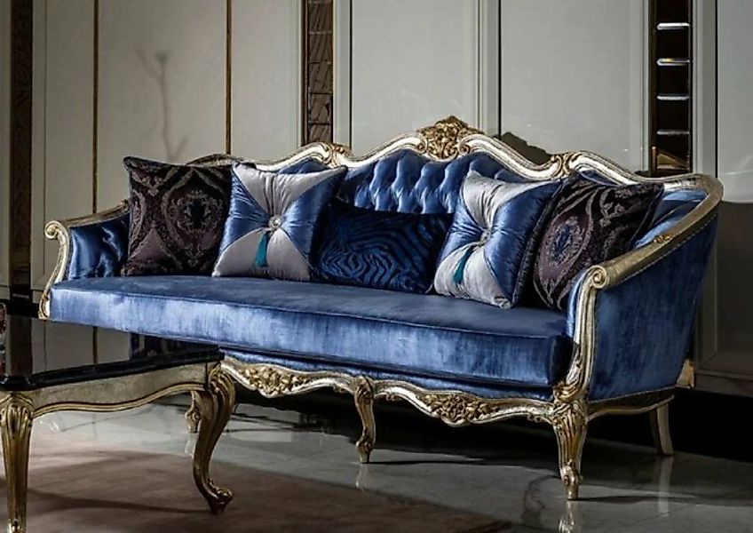 Casa Padrino Sofa Luxus Barock Sofa Blau / Silber / Gold - Handgefertigtes günstig online kaufen