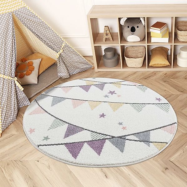 Carpet City Kinderteppich "Anime9381" rund 11 mm Höhe Spielteppich, Wimpel, günstig online kaufen