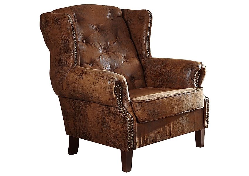 Massivmoebel24 Sessel (Ohrensessel 102x93x102 braun CHESTERFIELD) günstig online kaufen