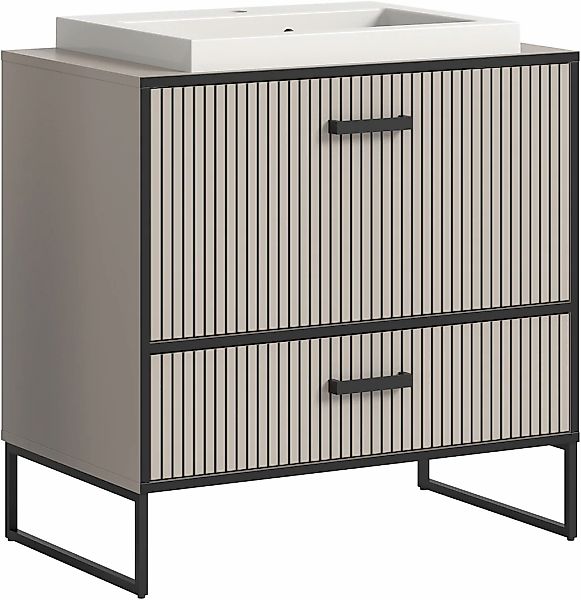 welltime Waschbeckenunterschrank "Locri, Höhe 84 cm, Rillenoptik, Metallkuf günstig online kaufen