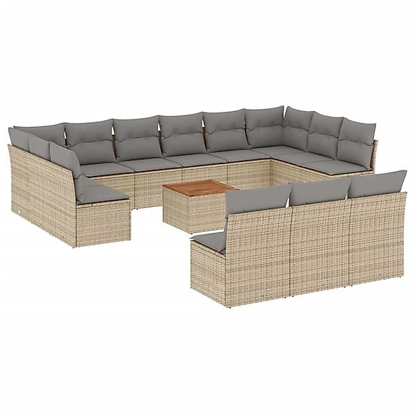 vidaXL 14-Tlg Garten-Sofagarnitur mit Kissen Beige Poly Rattan 3256234 günstig online kaufen