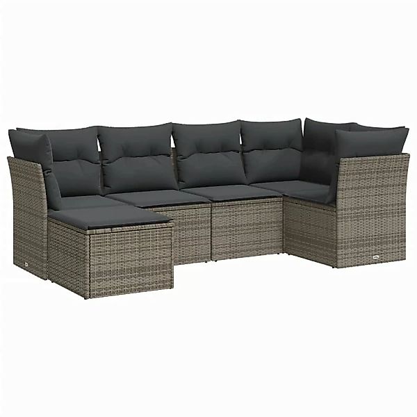 vidaXL 6-tlg Garten-Sofagarnitur mit Kissen Grau Poly Rattan Modell 3 günstig online kaufen