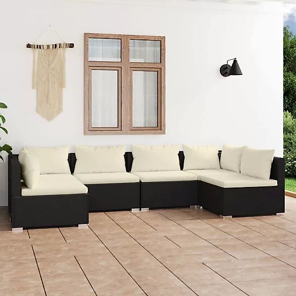 Vidaxl 6-tlg. Garten-lounge-set Mit Kissen Poly Rattan Schwarz günstig online kaufen