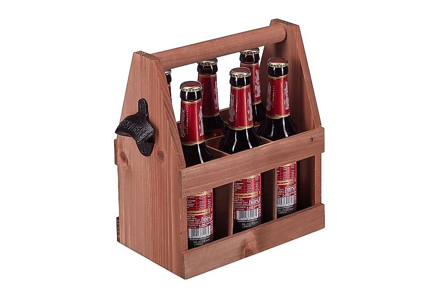 relaxdays Flaschenkorb Bierträger aus Holz mit Flaschenöffner günstig online kaufen