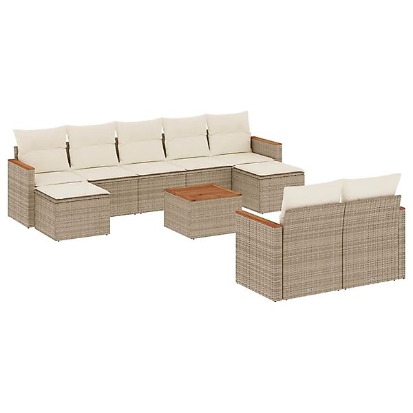 vidaXL 10-Tlg Garten-Sofagarnitur mit Kissen Beige Poly Rattan 3258810 günstig online kaufen