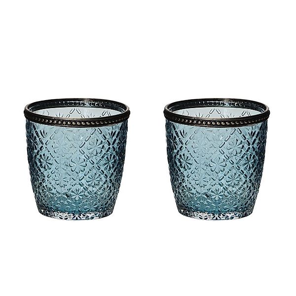 Posiwio Windlicht 2tlg. Windlicht BLÜTE blau günstig online kaufen