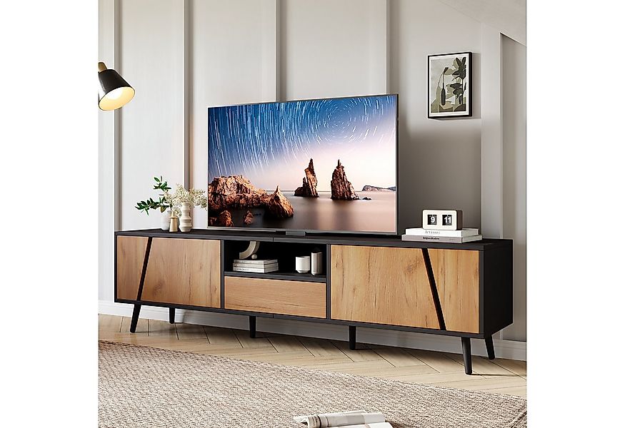 Merax Lowboard in Schwarz-Holz-Optik (180x40x46cm, 1 St., TV-Lowboard Ferns günstig online kaufen