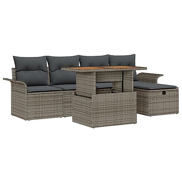vidaXL Loungesofa 6-teiliges Garten Sofa Set mit Kissen Grau Poly Rattan, 6 günstig online kaufen