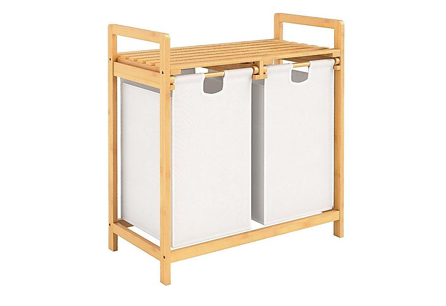 COSTWAY Wäschekorb, 2 Fächer Bambus, mit Ablage, ausziehbare Wäschesäcke günstig online kaufen