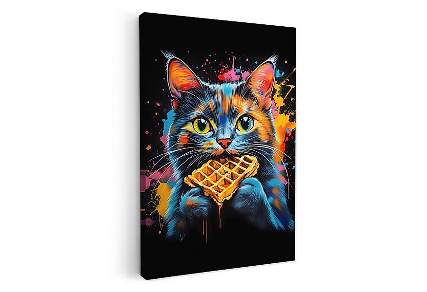 OneMillionCanvasses® Leinwandbild Katze - Graffiti - Bunt - Waffel - Essen, günstig online kaufen